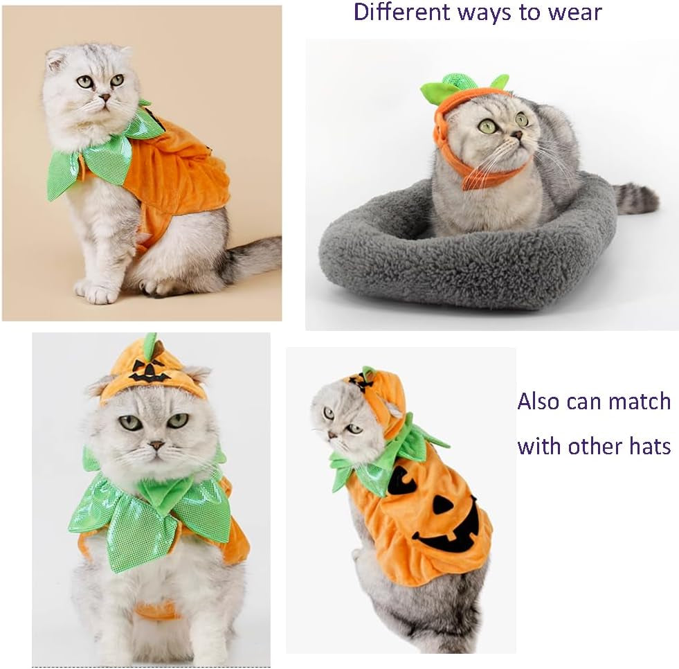 Pet Pumpkin Costume Cat Halloween Hat Cloak Sets Puppy Poncho Dog Halloween Cosplay for Kitty Small Medium Sized Dog