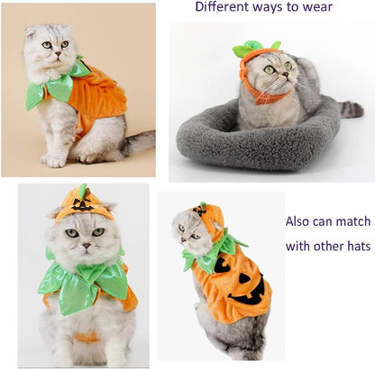 Pet Pumpkin Costume Cat Halloween Hat Cloak Sets Puppy Poncho Dog Halloween Cosplay for Kitty Small Medium Sized Dog