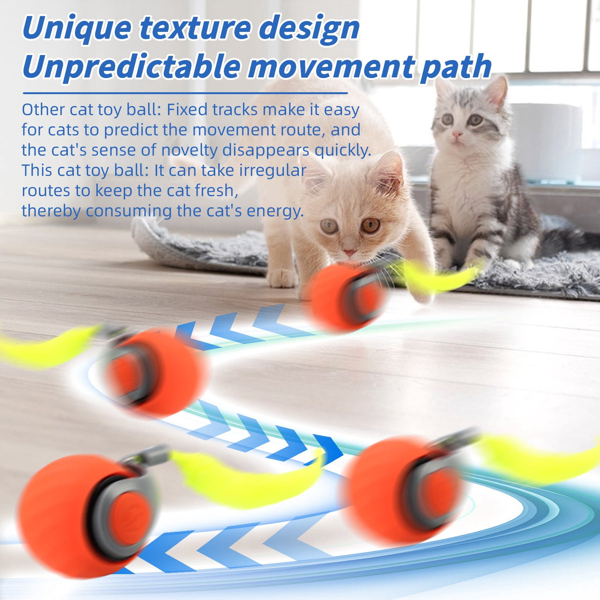 Speedy Tail 2.0, Interactive Cat Toy for Indoor Cats, Automatic Moving Cat Toy Ball, USB Rechargeable Smart Cat Toys Ball with Replacement Tail, 2 Speed Adjustment