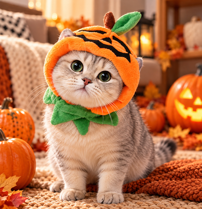 Halloween Cat Costume, Pumpkin Cat Hat, Pet Cosplay Costume