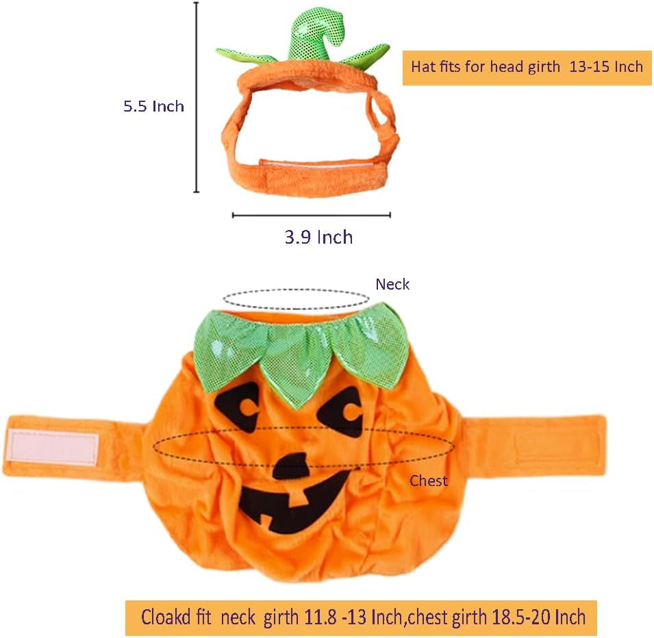 Pet Pumpkin Costume Cat Halloween Hat Cloak Sets Puppy Poncho Dog Halloween Cosplay for Kitty Small Medium Sized Dog